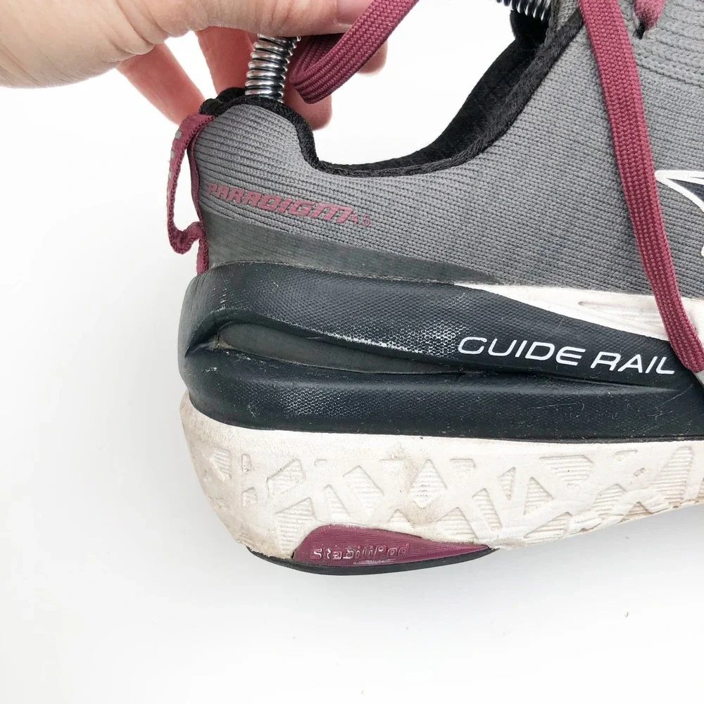 Altra Shoes Womens 8.5 Paradigm 4.5 Gray Maroon Running Foot Shape Zero Drop